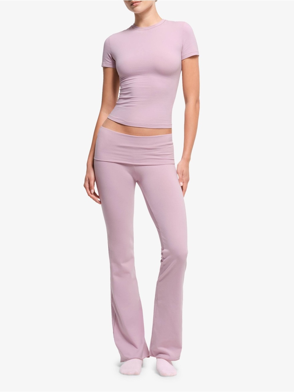 SKIMS Cotton Jersey Foldover Pants XS Pink Flare yoga athletic pants loungewear